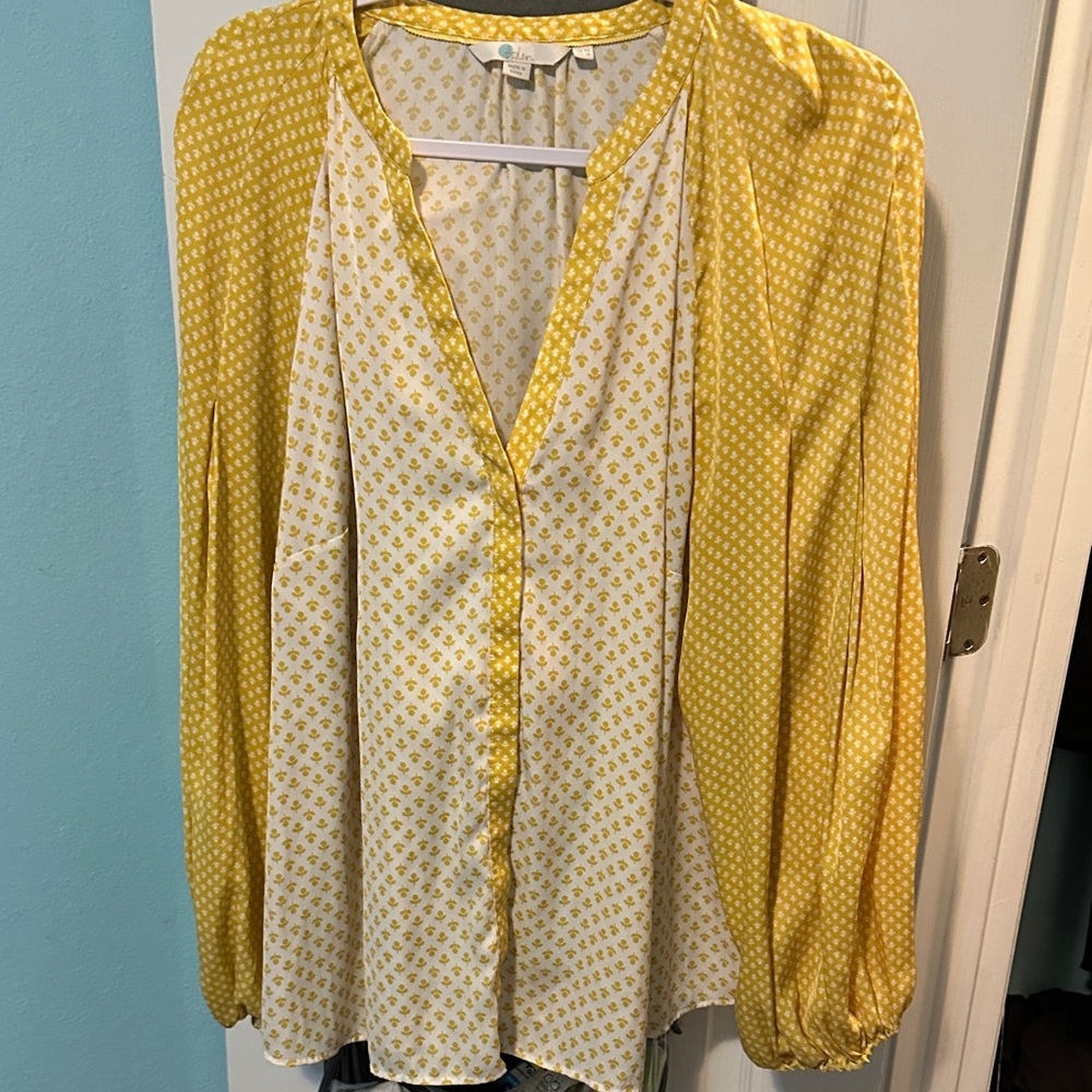 Boden Yellow and White Patterned Blouse